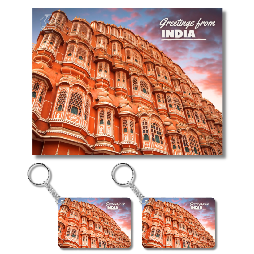 Jaipur Hawa Mahal Postcards (Pack of 5) & Keychains (Set of 2)